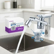 Luxury Sink Faucet Filter with 9 Replacement Cartridges & 1080° Rotating Aerator