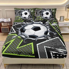 Kids Soccer Bedding Fitted Sheet Set Twin Size,A Football Breaks Through The ...