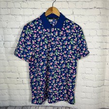 RLX Ralph Lauren Mens Blue Floral Performance Golf Polo Shirt Size Medium 8276