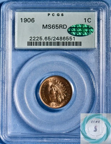 1906 1C Indian Head Cent PCGS MS65 RD w/CAC - Blistering Red in OGH