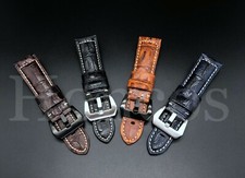 22 24 26 MM Black Leather Alligator Watch Strap Buckle Fits for Panerai Vintage