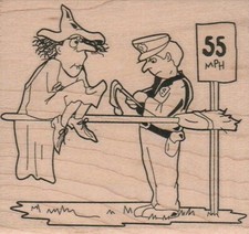 Mounted Rubber Stamp, Speeding Witch, Witch on Broom, Witch Ticket, Halloween