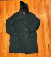 Vtg Gloverall English Duffle Coat Womans 14 Green Wool Tartan Plaid Lined