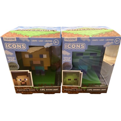 Minecraft ICONS Steve & Zombie Night Light Lamp by Paladone #001 & #004 Mojang