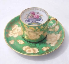 Spode Copelands Hand Painted England Green Demitasse Cup & Saucer     366