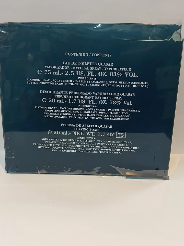 QUASAR J DEL POZO EDT 2,5 oz/75 ml CONJUNTO VINTAGE ABOBADADO ACHADO RARO - Imagem 2 de 3