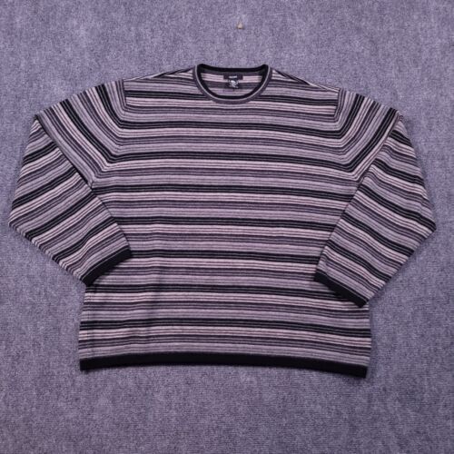 Alfani Sweater Men's XXL Crew Neck 100% Merino Wool Striped Wool Mark Tight Knit
