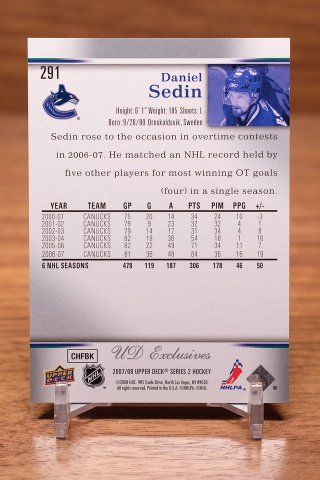 2007-08 Upper Deck UD Exclusives /100 #291 Daniel Sedin - Vancouver Canucks - Image 2 of 2