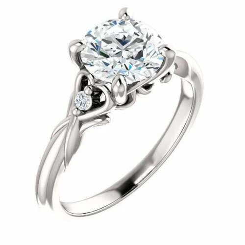 Juego de anillos de compromiso de moissanita de corte redondo de 2,40 quilates de oro blanco sólido de 14 quilates en tamaño 6,5 Foto 2 de 4