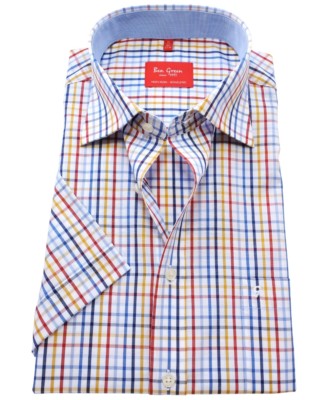 BEN GREEN FREIZEIT KURZARMHEMD REGULAR FIT KARO STRIPES Gr. 40 und 41 BÜGELFREI