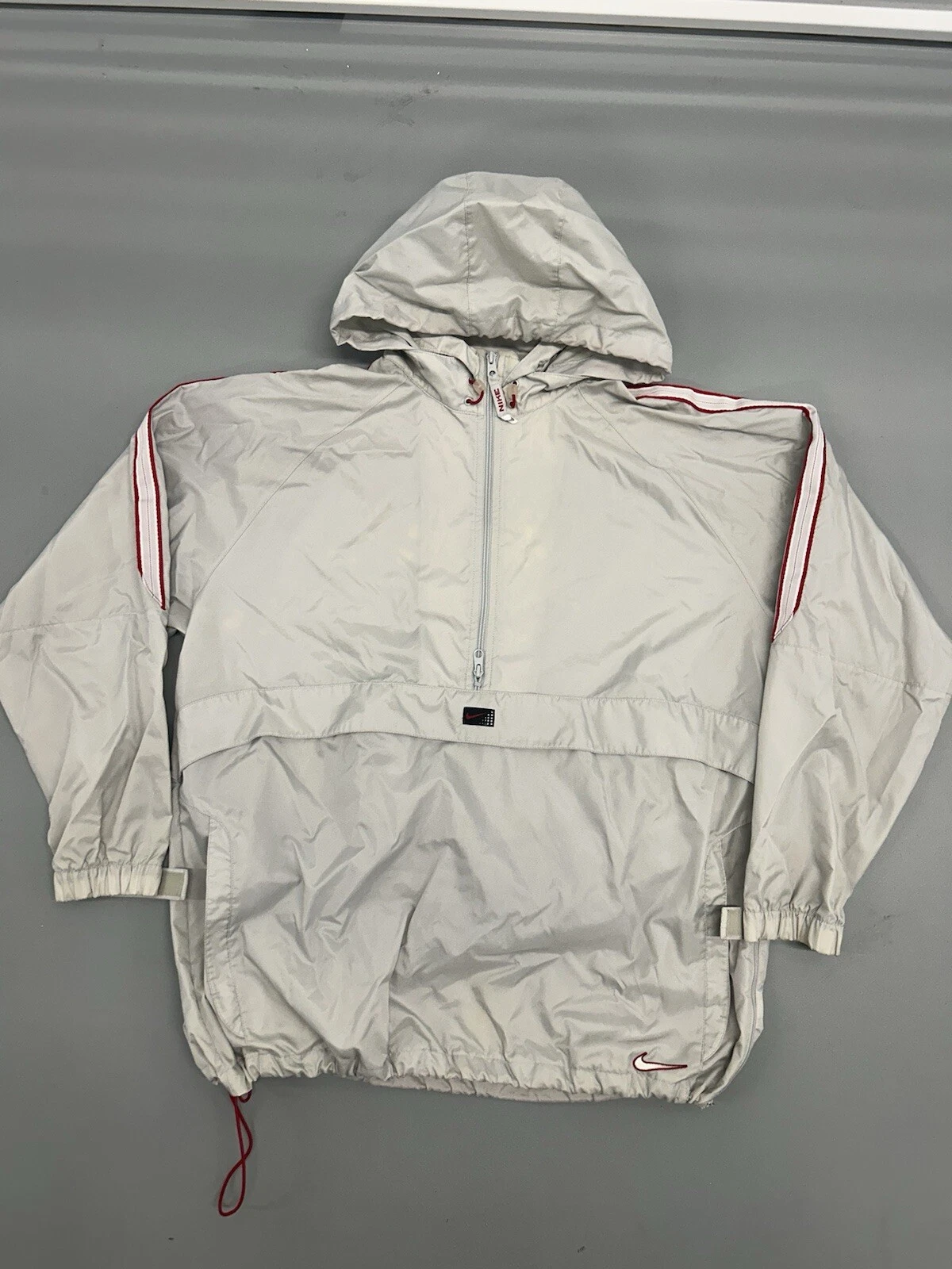 Vintage 2000's Y2K Nike Pullover Windbreaker Jacket XL Gray Red Accents