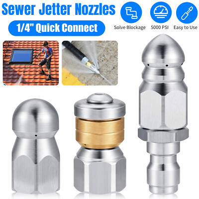 2 Pieces Stainless Steel Pressure Washer Sewer Jet Nozzle - 1/4