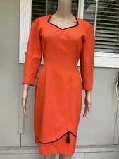 Vtg 70s Orange Energy By Events Sheath Style Wiggle Dress 10