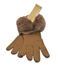 Michael Kors Faux Fur Knit Gloves Dark Camel 539054C New NWT
