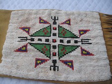 AMERICAN INDIAN SIGNED ANTIQUE "PLAINS/POTAWATOMI" BEADED 32"TOBACCO PIPE BAG