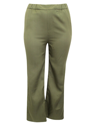 Ladies Lily Ella Khaki Pull On Elasticated Full Length Plus Size Womens Trousers
