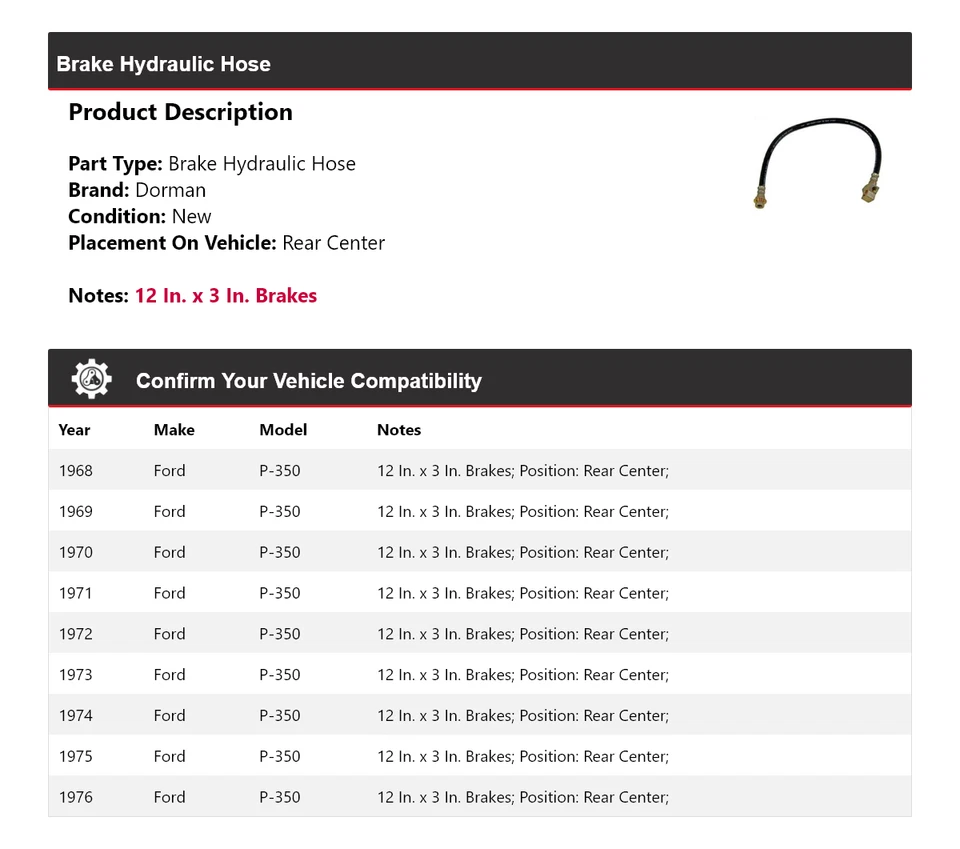 Manguera hidráulica de freno central trasero para Ford P-350 Dorman 1968-1976 1969 1970 1971 Foto 2 de 4