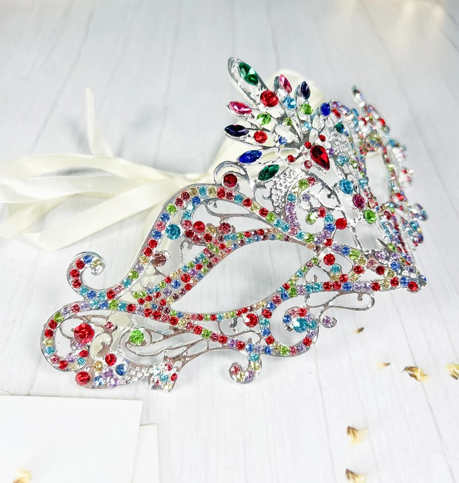 Masquerade Ball Party Silver Mask, Venetian Rainbow Eye Masks, LGBT Parade, Prom - Image 3 of 3