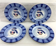 Harry and David Snowman Dessert Salad Plates Christmas Retired 8.5” Set Of 4 EUC