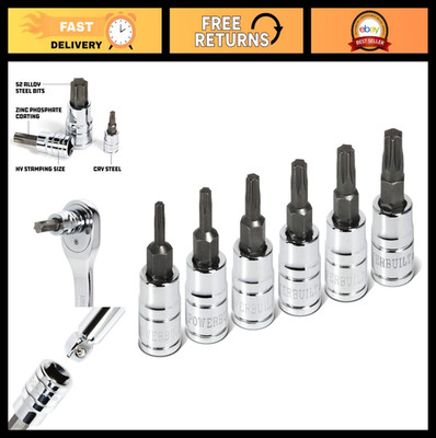 6-Piece Torx Bit Socket Set 1/4'' Drive T10 T15 T20 T25 T27 T30 S2 Chrome-Vanadiu