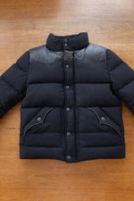 Polo Ralph Lauren Boys Wool Puffer Jacket Sz 7 Black Leather Trim Coat