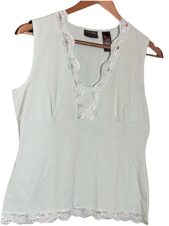 Y2K AXCESS Babydoll Tank Top Sz L Blue 90s Coquette Lace Trim Ballet Fairy Sexy - Image 2 of 4