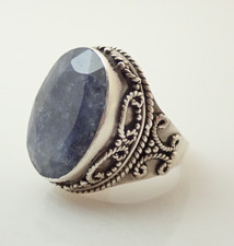 Designer Signed Faceted Sodalite Sterling Silver Band Ring Sz 7.25