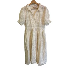 Carnation Lily Lily Rose Anthropologie Cream White 100% Cotton Dress Size 10