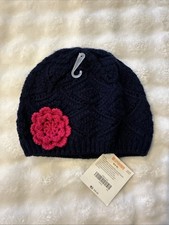 Gymboree NWT Girls Size 5-6 Year Small Navy Blue Knit Cap Beanie Pink Flower Hat