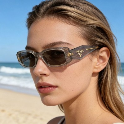 Prada PR17WS Women s Sunglasses Transparent Gray Frame Lens Retro Fashion Style