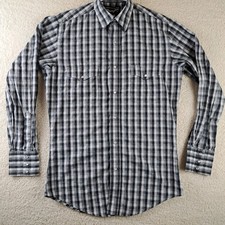 Wrangler Western Shirt Mens Small Plaid Pearl Snap Button Up Long Sleeve