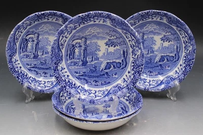 Spode Blue Italian Set of 5 Coupe Cereal Bowls Vintage English Porcelain - Image 1 of 4