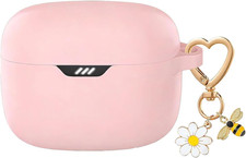 Case Cover for JBL Tune Buds Soft Silicone with Bee Daisy Flower Keychain Pink