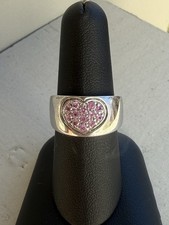 PINK SAPPHIRE PAVE HEART STERLING SILVER BAND SIZE 7