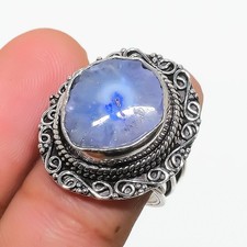 Blue Solar Quartz Gemstone Handmade 925 Sterling Silver Jewelry Ring Size 6 W488