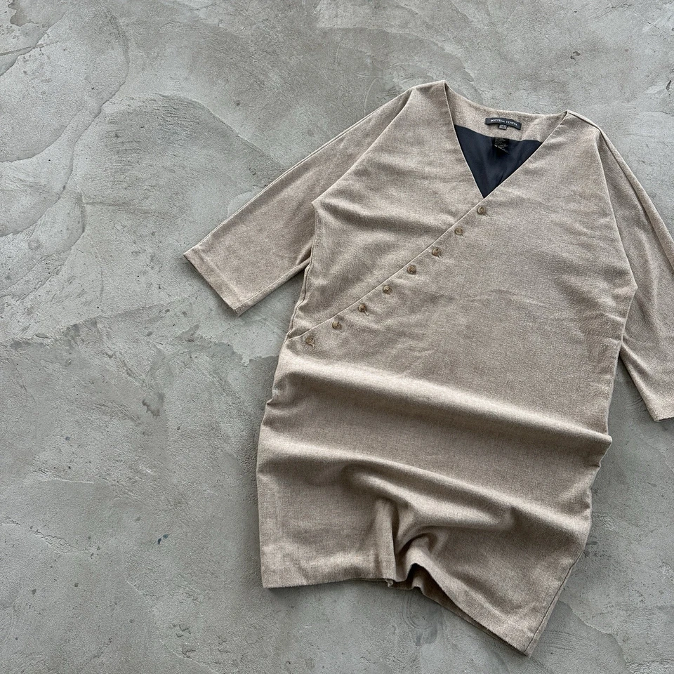 Vestido Vintage Lana Bottega Veneta Botón Manga 3/4 Cuello en V Talla S Beige Foto 3 de 4