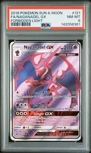 2018 POKEMON SUN & MOON FORBIDDEN LIGHT 121 FA/NAGANADEL GX FORBIDDEN LIGHT PSA8