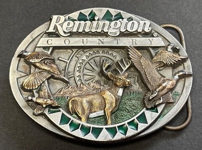 1996 Remington Country Sculpted Bergamot O-400 Enameled Pewter Belt Buckle USA