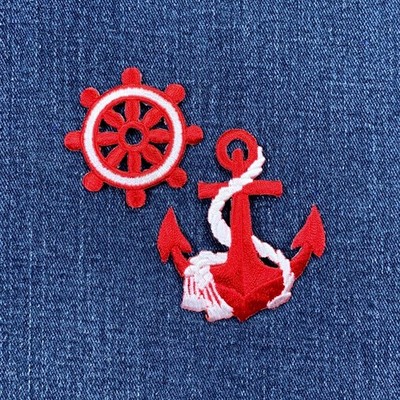 2-Pack Anchor & Ship's Wheel Applique Patch Set - Embroidered Nautical Badges