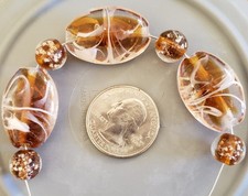 Lampwork Pale Pink And Lt. Purple Glass Beads Lot Of 7 PC A6 