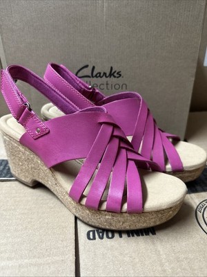 Clarks Collection Woven Leather Wedges-Giselle Glow-Pink-9M-NEW-A596102 