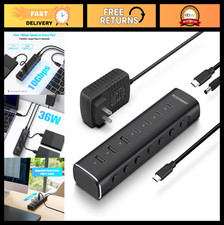 7-Port USB 3.2 Hub with 4 USB-C  3 USB-A Ports, 10Gbps, 36W Power Adapter, Alum