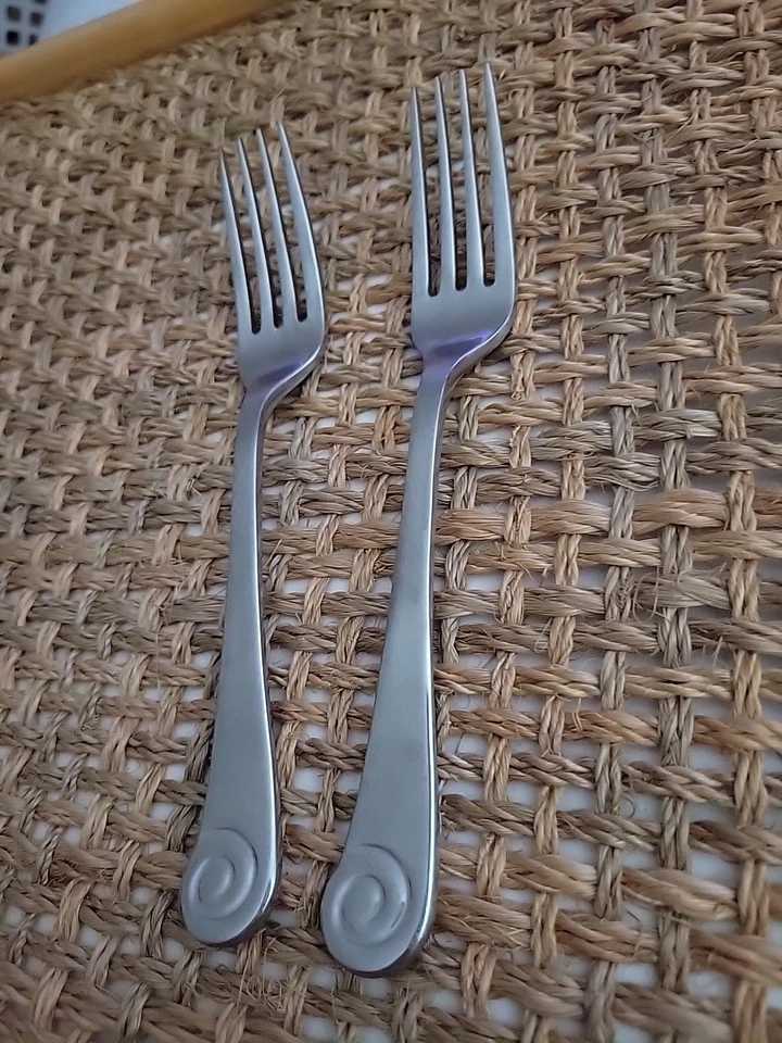 2 Robert Welch Ammonite Satin Spiral Salad Dessert Forks 6 3/4" Stainless - Image 4 of 4