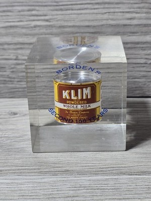 Vintage Borden's Klim Milk Advertising Acrylic Paperweight Second 100 Years
