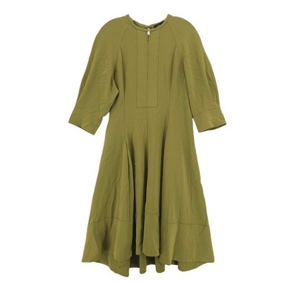 proenza schouler crepe jersey ruched dress Panelled Midi Olive Green EUC Size 10 beach-to-brunch