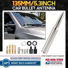Universal 5.3inch Gunmetal Silver Bullet Antenna 50 Cal Caliber RADIO AM/FM NEW