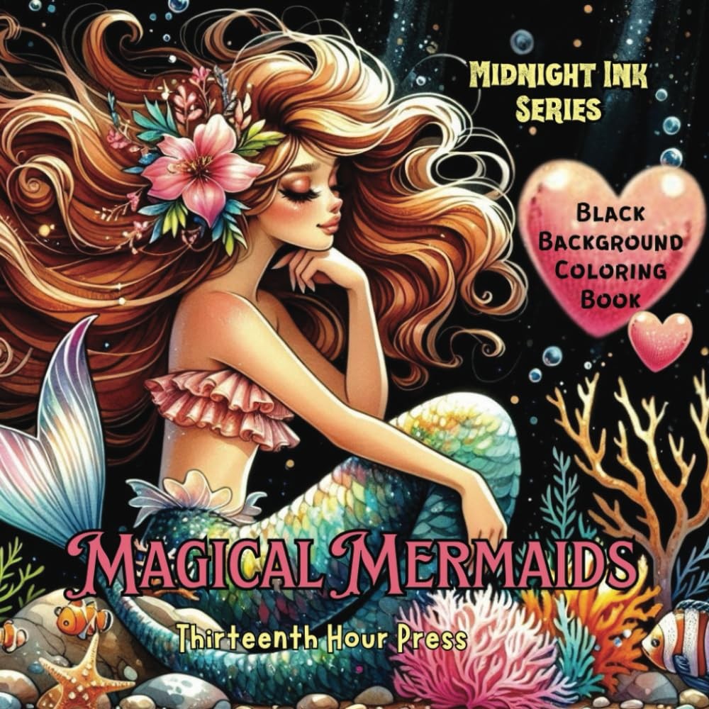 Midnight Ink Magical Mermaids Black Background Adult Coloring Book: Fantasy Past