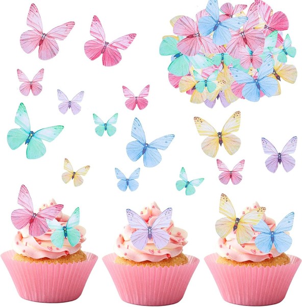 Tortendeko Essbar Schmetterlinge Bunt 72 StüCk FüR Kuchen Muffin Deko-image