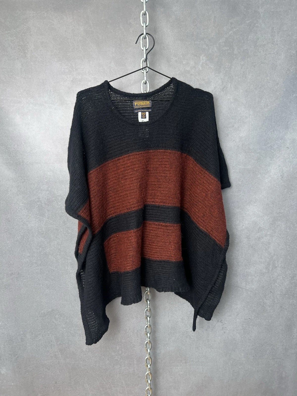 Pendleton The Portland Collection XS/S Burgundy Black Wool Alpaca Poncho Sweater