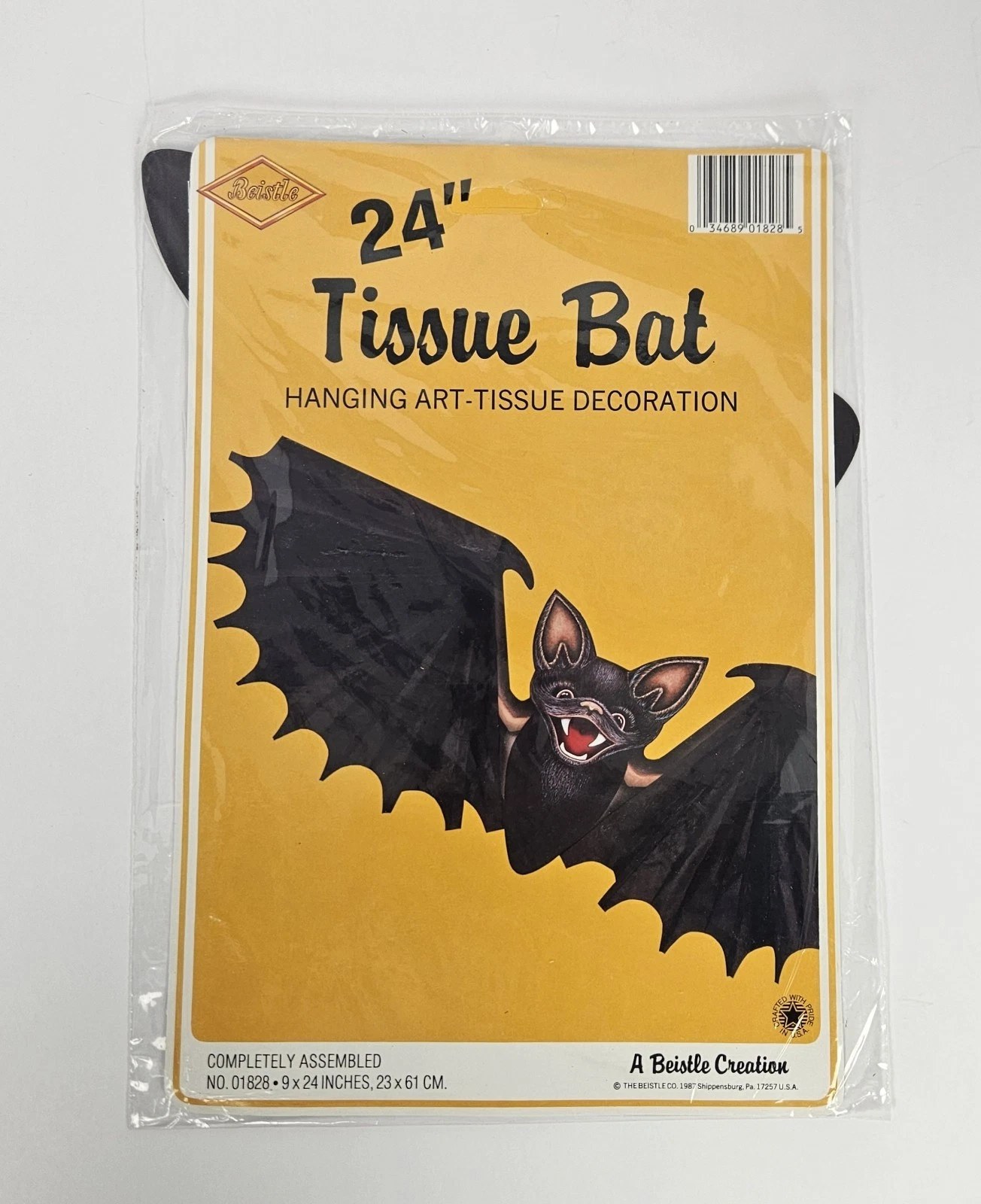 Vintage 1987 Beistle 24" Tissue Bat Hanging Halloween Decor Bat Assembled NEW!